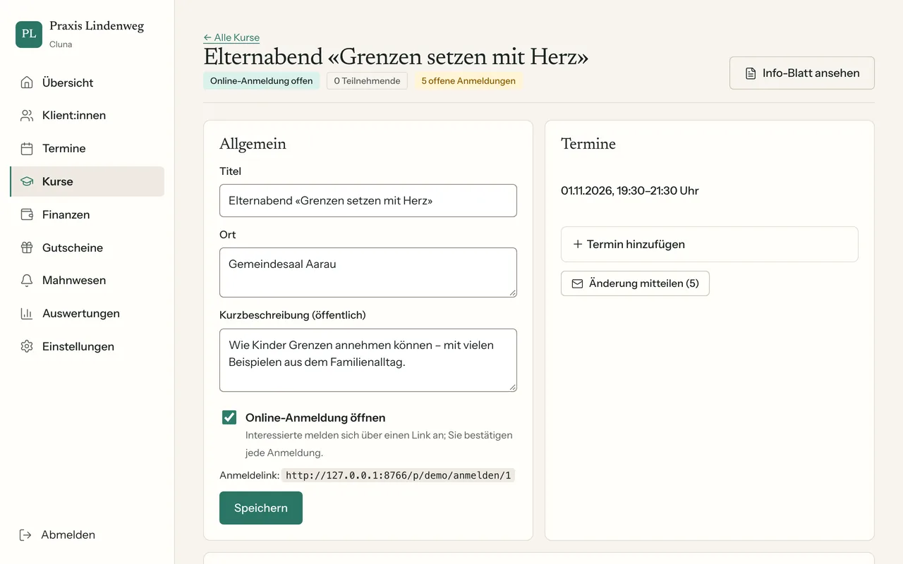 Kurse, Workshops und Elternabende