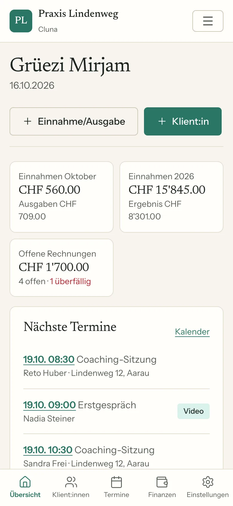 Dieselbe Übersicht auf dem Handy